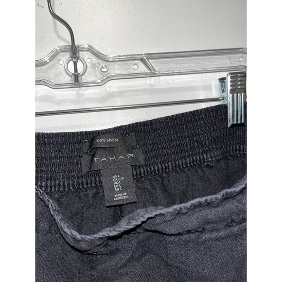 Tahari Black Linen Cropped Wide Leg Elastic Waist Women's Pants Size L - Picture 5 of 9